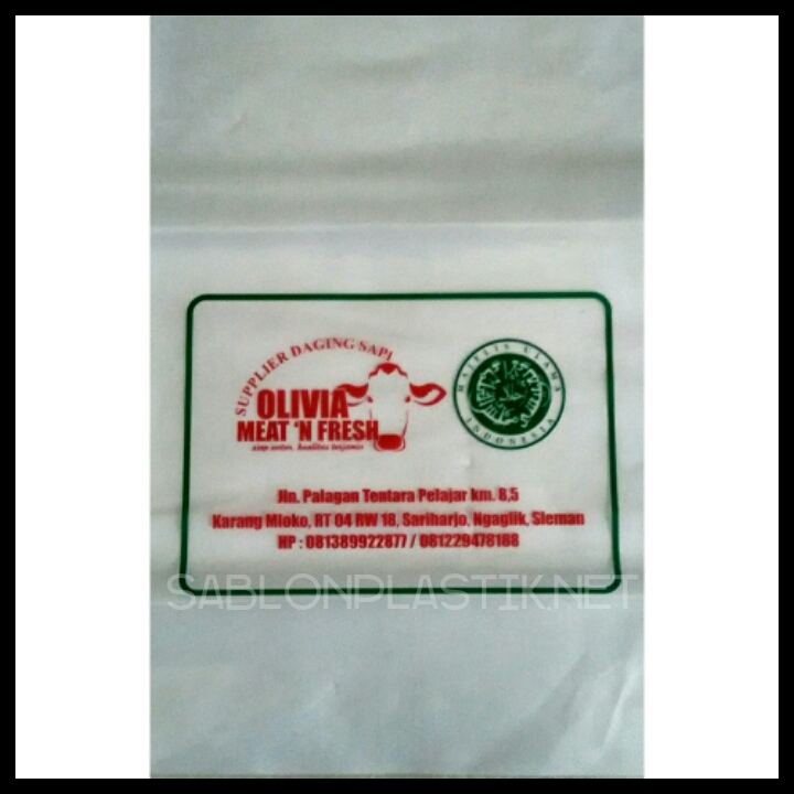 Sablon Plastik PE Yogyakarta pesanan Olivia Meat n' Fresh