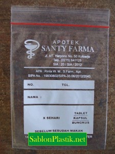 Sablon Plastik Klip Obat Kutoarjo pesanan Apotek Santy Farma